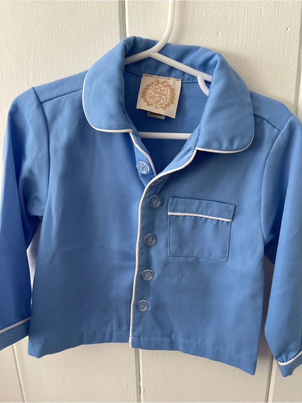 The Beaufort Bonnet Company Blue Pajama Set with White Piping